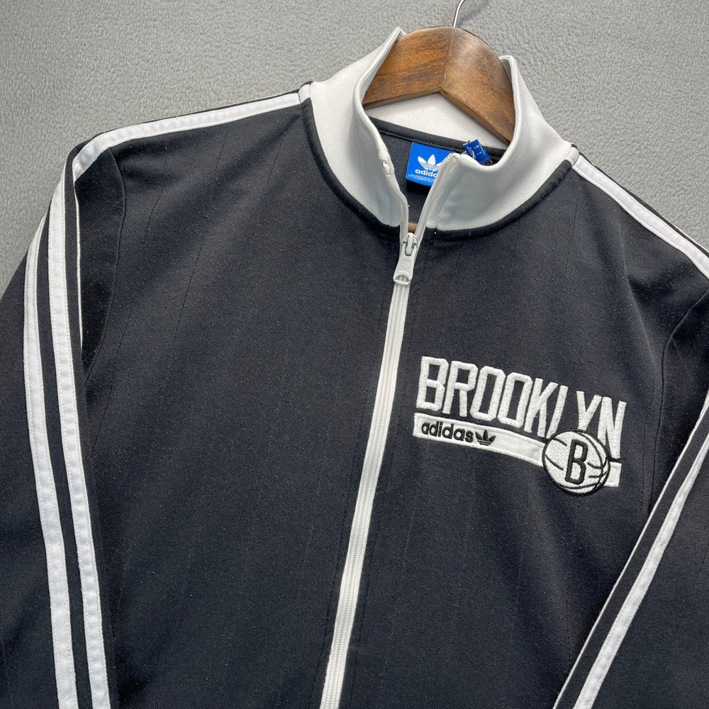 Brooklyn Nets Adidas Track Jacket Men S Black/White Zip Trefoil NBA Activewear